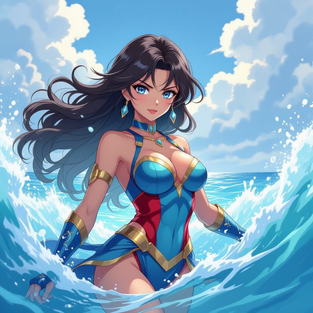 Anime Water Warrior by the Sea