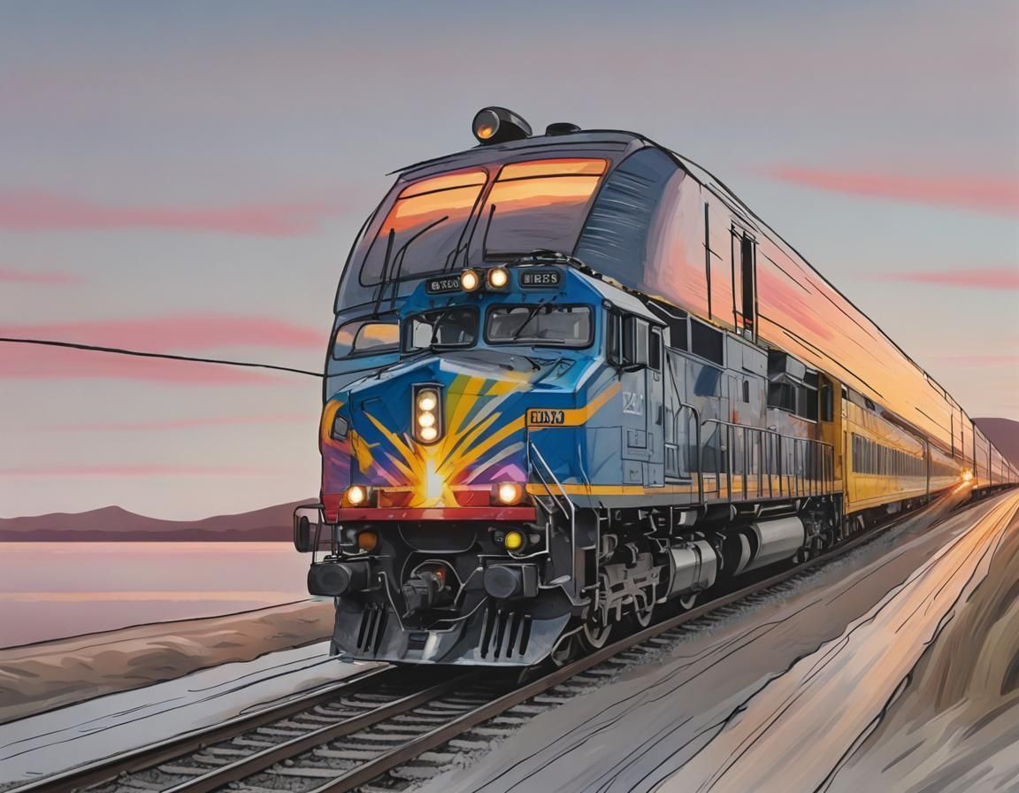 Speeding Train Animation in Surrealist Gouache Style