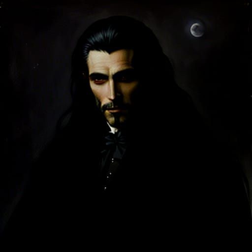 Moonlit Vampire in Baroque Noir Oil Painting