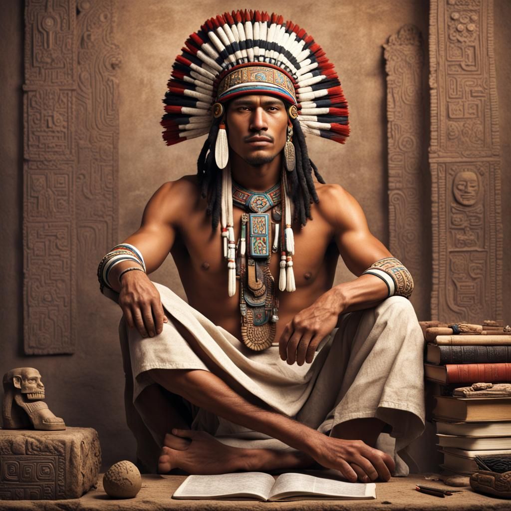 Modern Aztec Scholar: Detailed AI Portrait