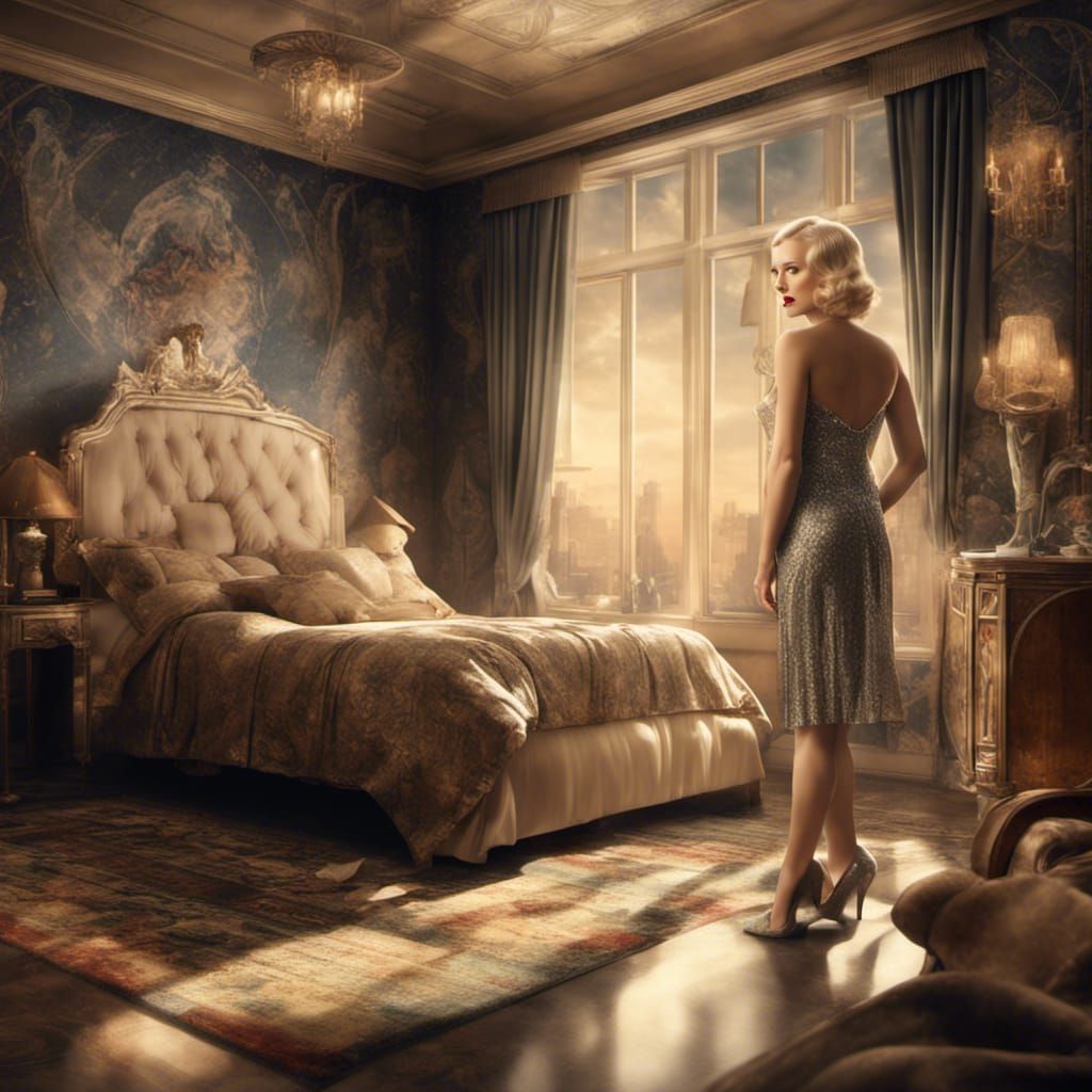 1930s Woman in Art Deco Bedroom: Digital Matte Painting