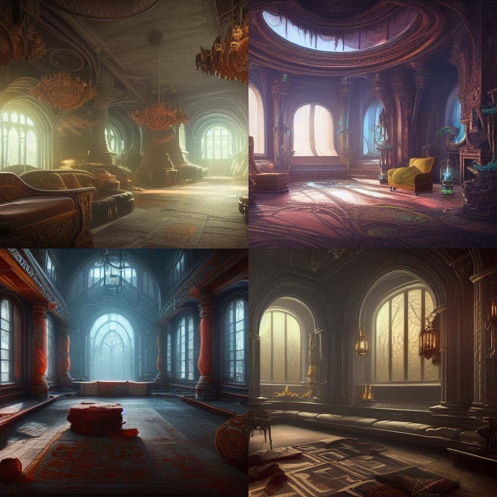 Fantastical Interior Concept Art in Deep Color