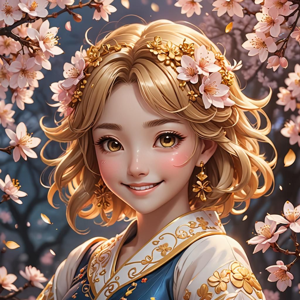 Good Morning Emoji as Cherry Blossom in Anime Style