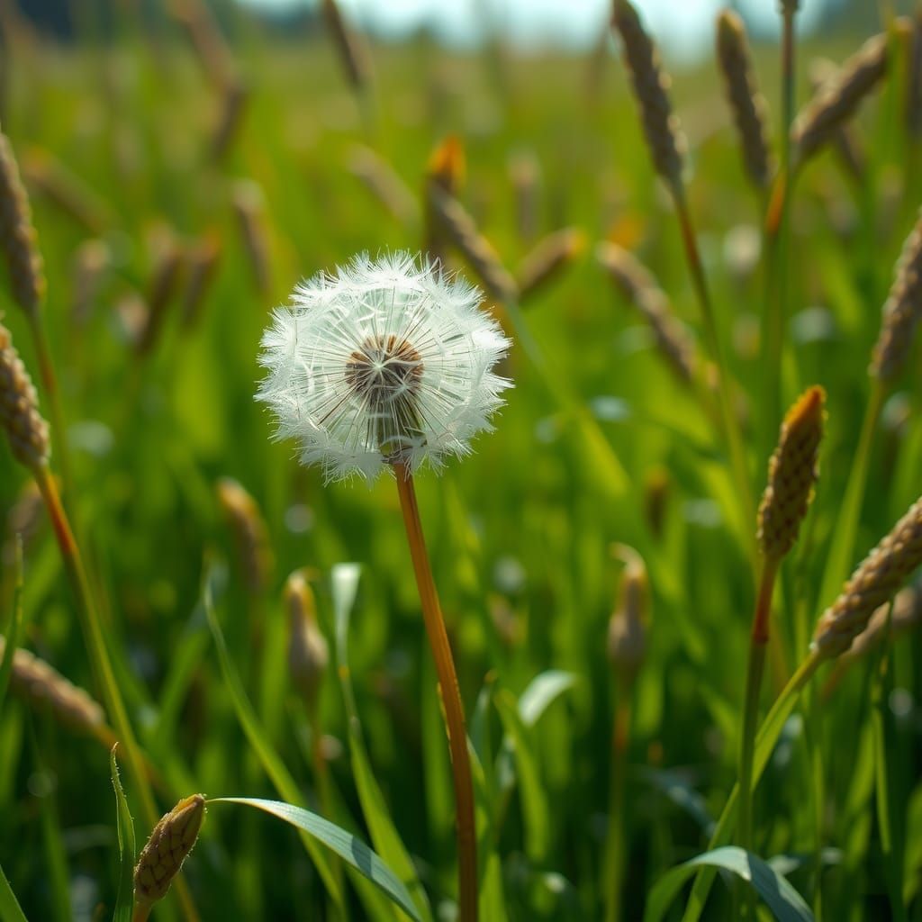 Dandelion in Sunlit Field: Fantasy Concept Art