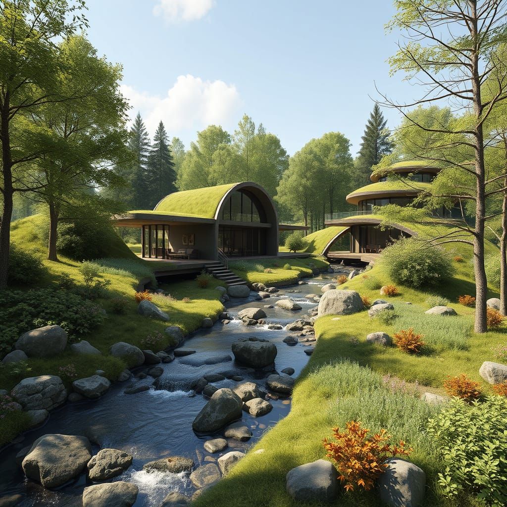 Sustainable Futuristic Housing Integrated into Nature's Harm...