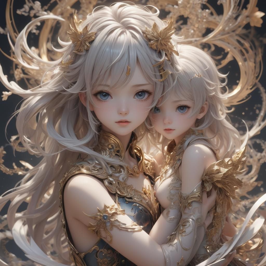 Anime-Inspired 3D Art with Abstract Geometric Elements