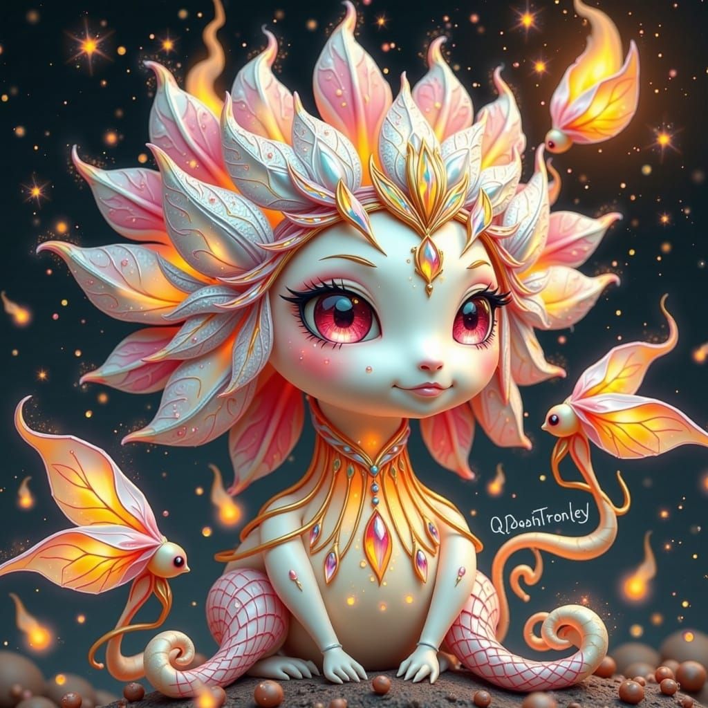 Whimsical Fire Faerie in Delicate, Shimmering Flames