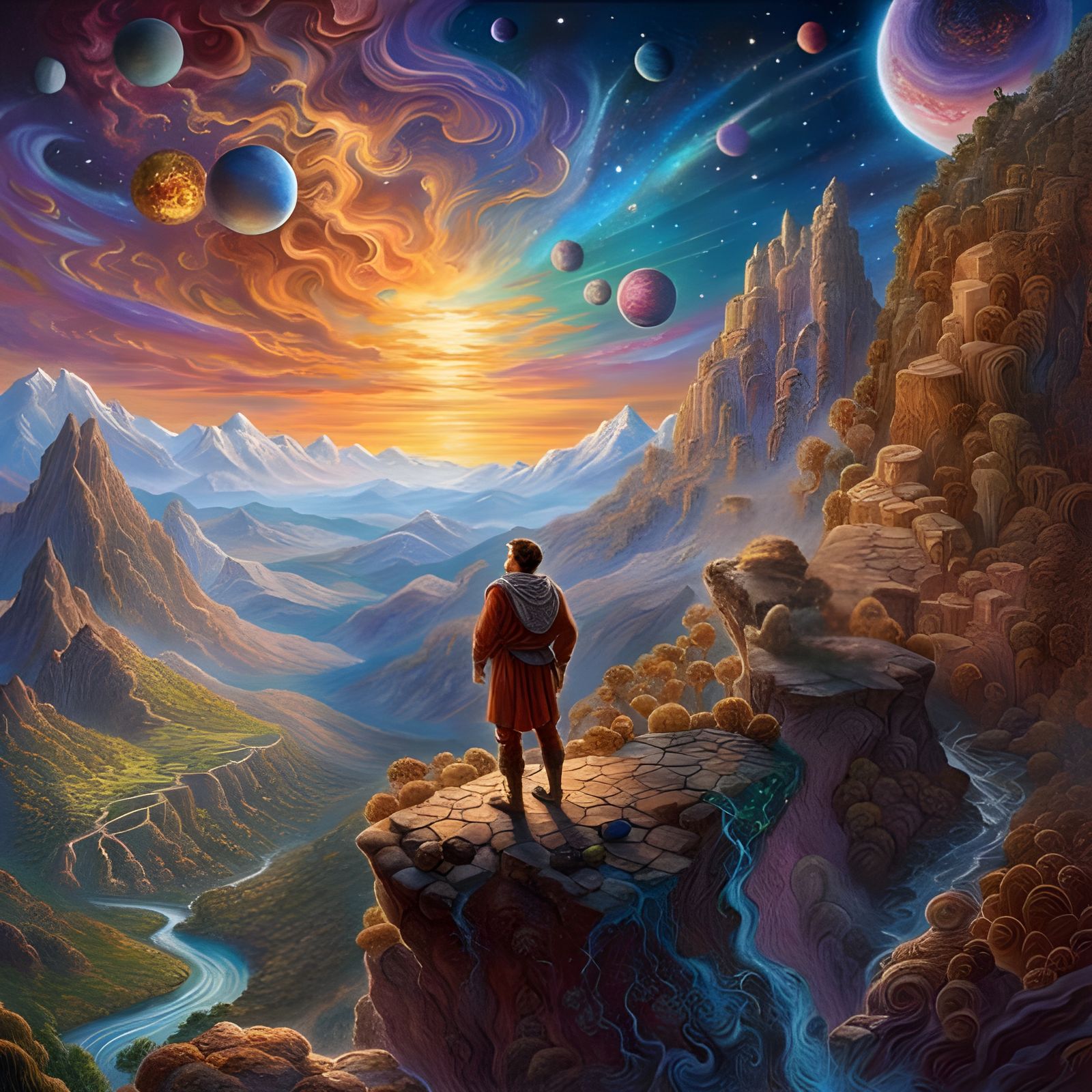 Man Gazing at Mount Olympus: Renaissance Concept Art