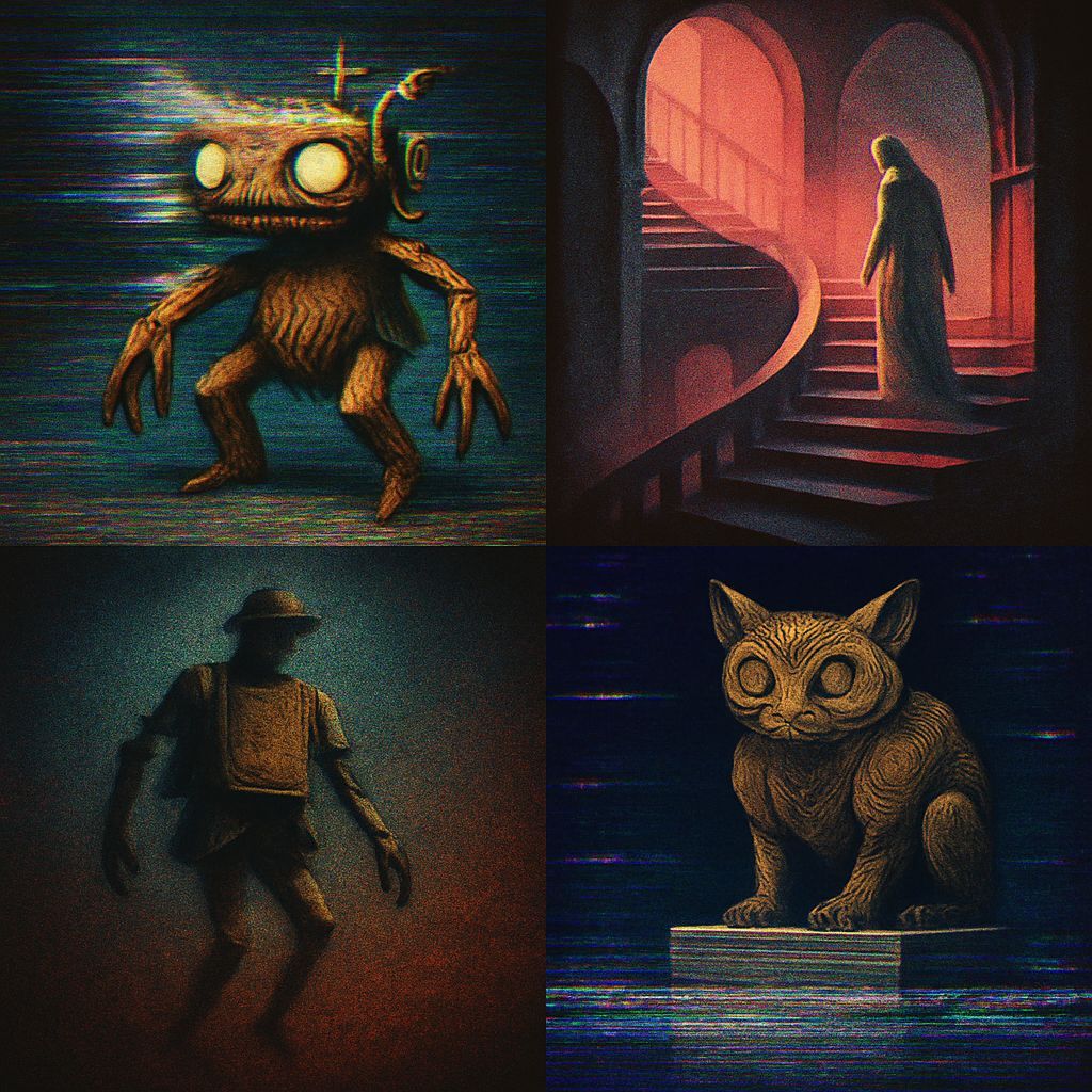 Cyberpunk Surrealism in a 2x2 Grid Collage
