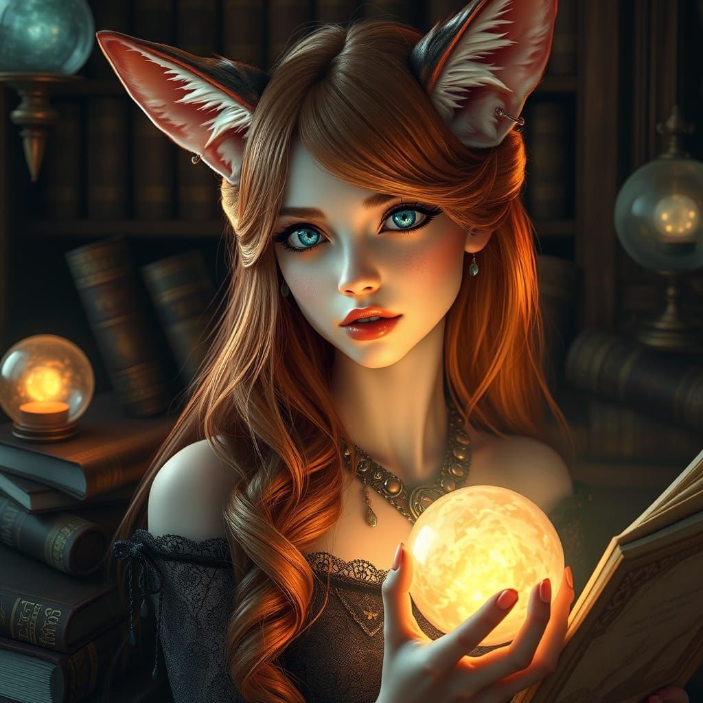 Princess in Elegant Gothic Attire with Fox Ears