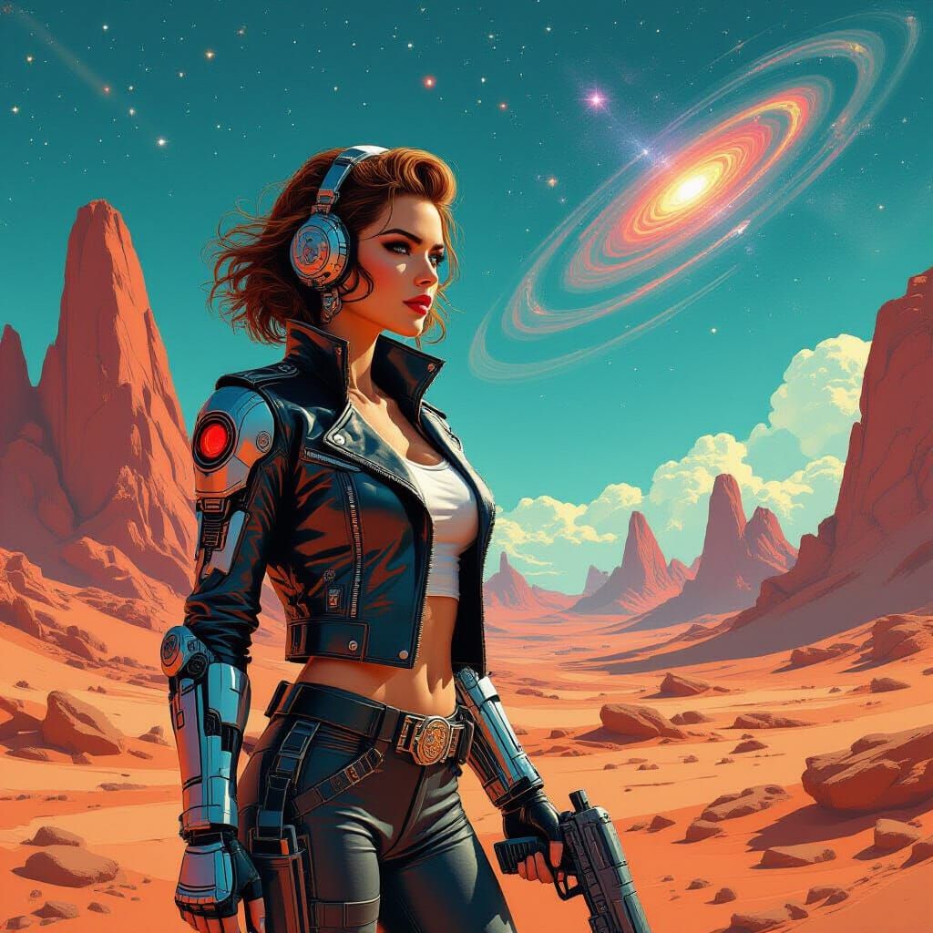 Retro-Futuristic Woman on Alien Planet, 1950s Sci-Fi Art