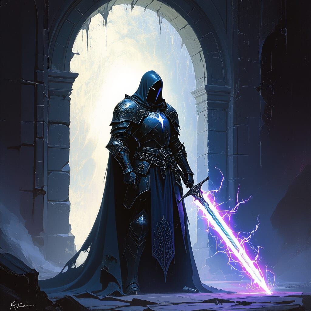 Spectral Knight Guarding Portal: Dark Fantasy Art