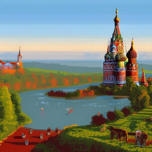 Isometric Pixel Art of Russia in Oil Painting Style