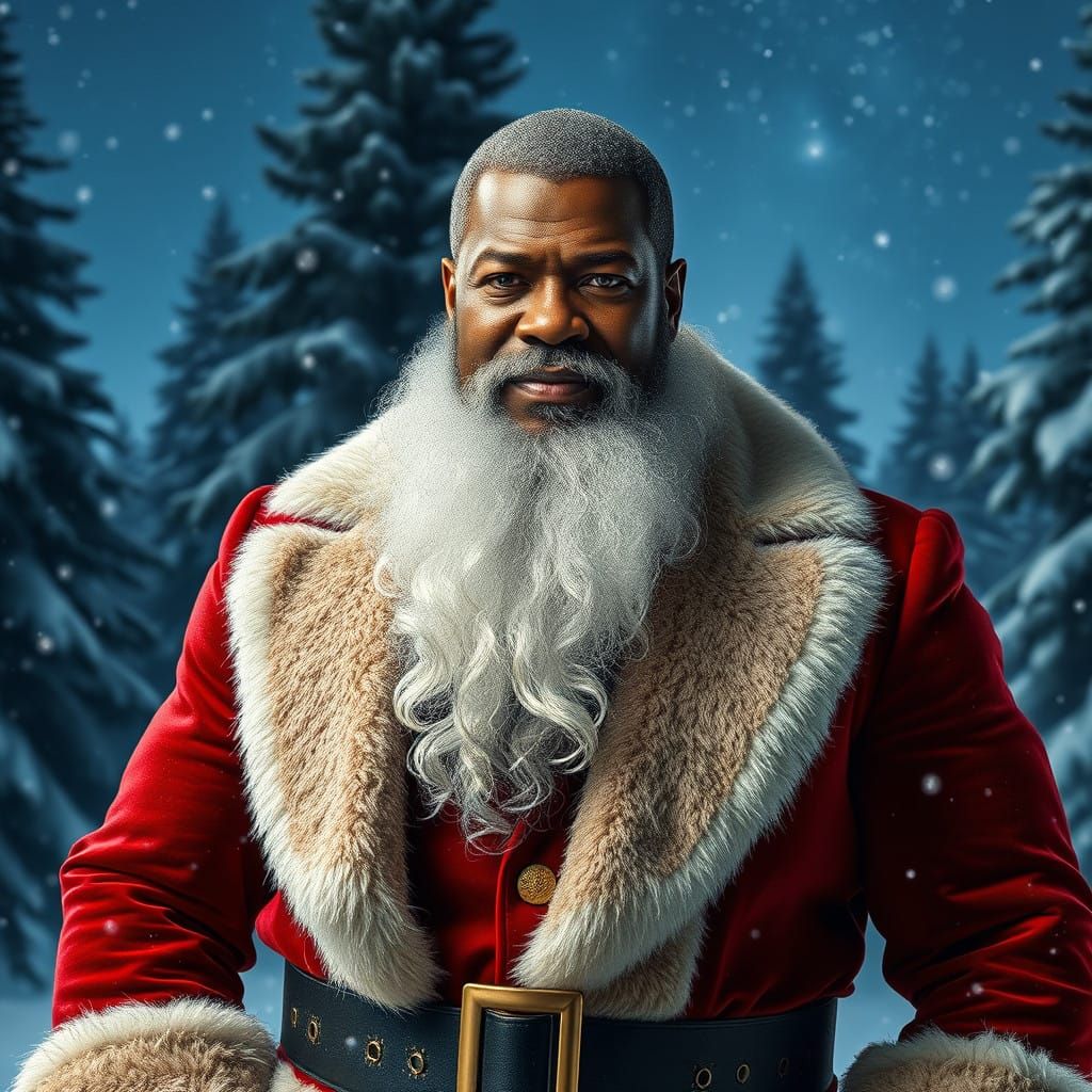 Muscular Black Santa Claus in Cinematic Realism Style