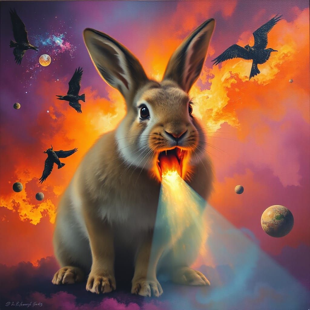 Giant Rabbit Devours World in Cosmic Rothko Lippi Style