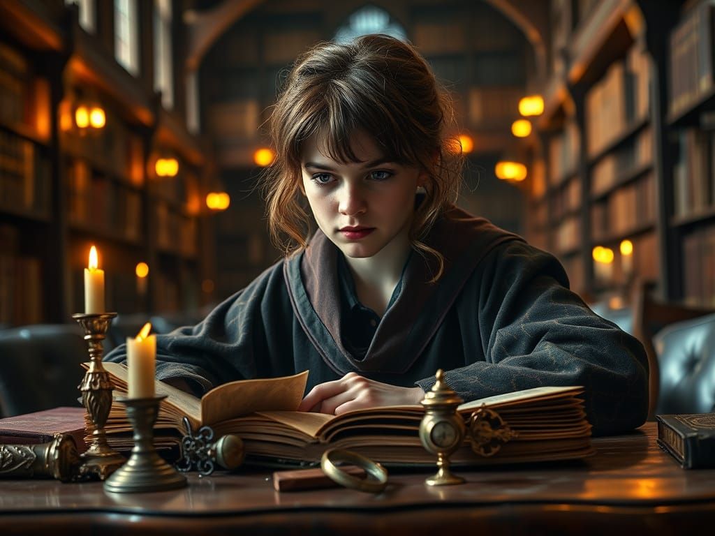 Hermione Granger in Elegant Study by Candlelight