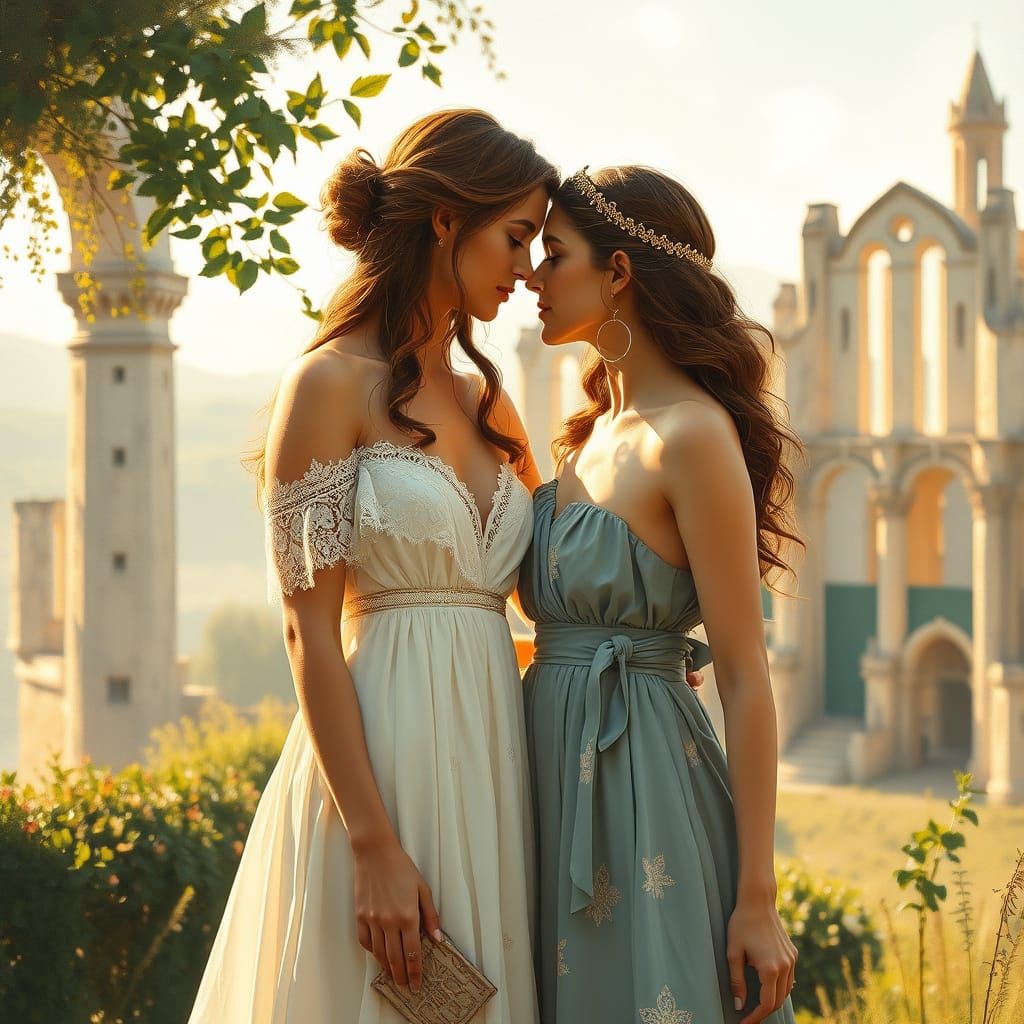 Women in Summer Dresses, Art Nouveau Style