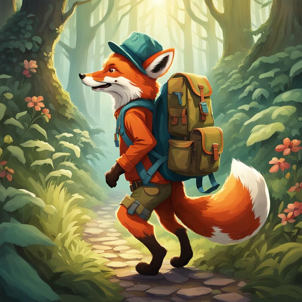 Fox on an Adventure in a Fantasy Forest