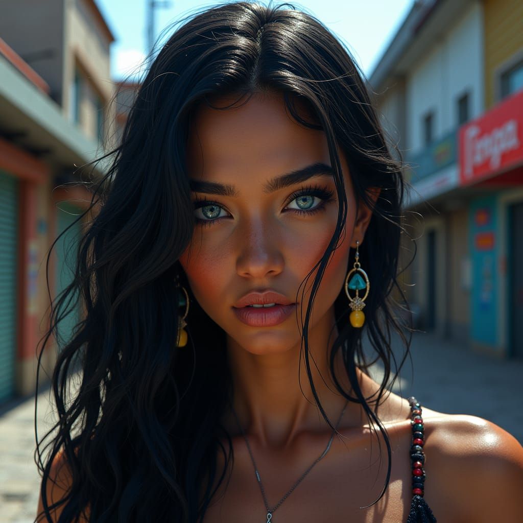 Brazilian Woman Portrait in Detailed Matte Painting Style