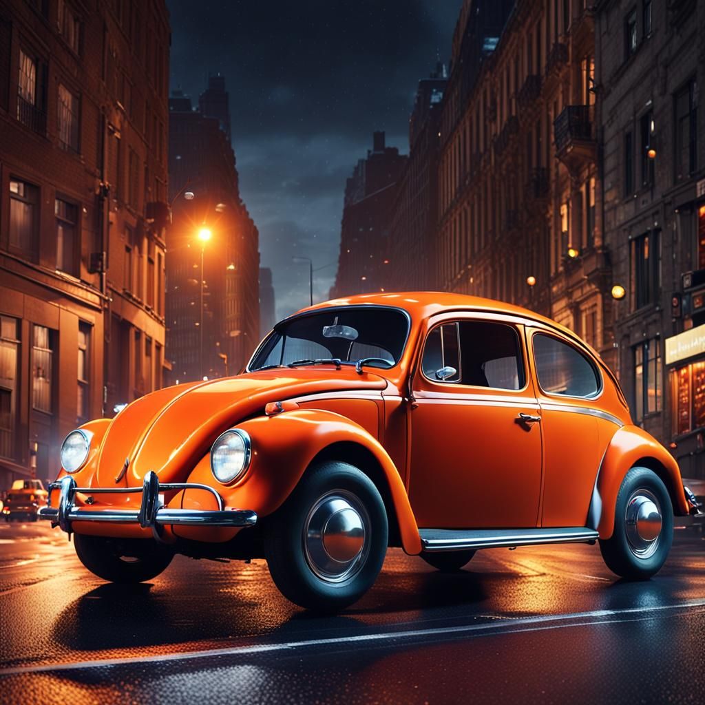 Volkswagen Beetle Cruises City Street in CGI Rendering