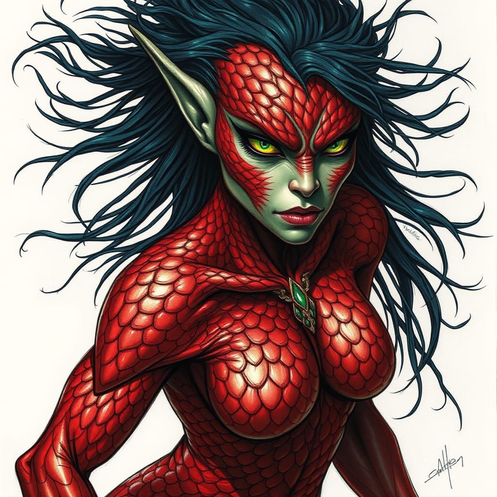 Mystical Alien Female Creature in 2D Style