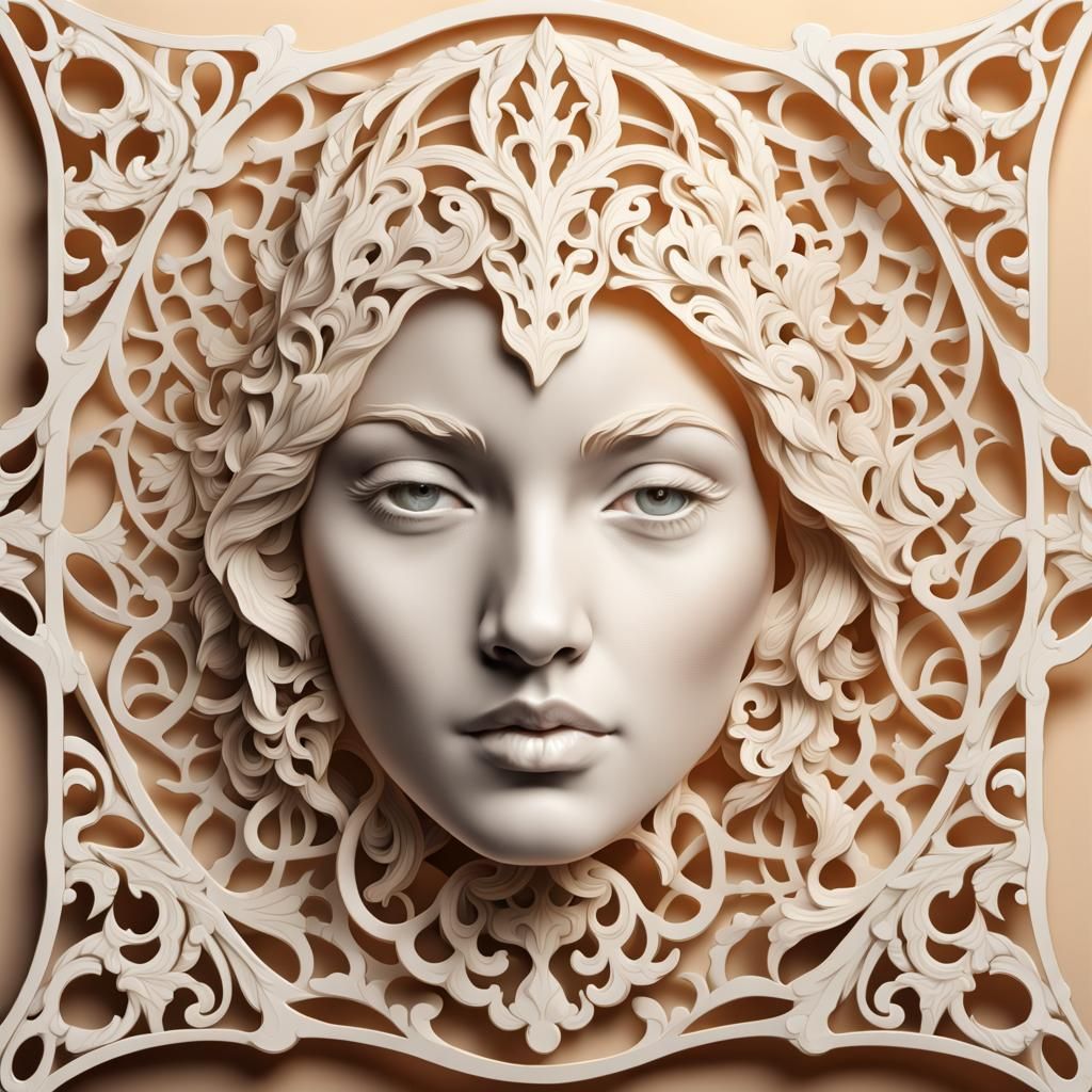 Ornate Ivory Lattice with Transparent Background