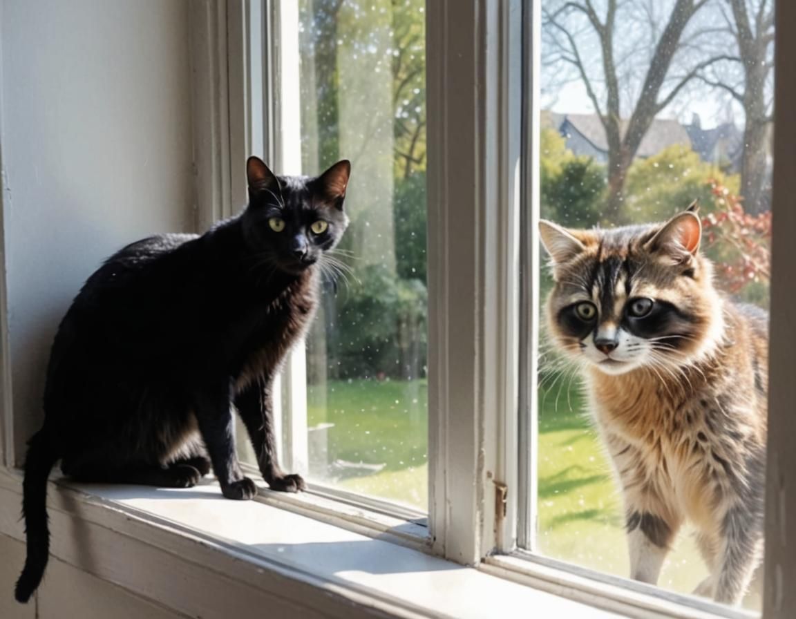 Cat and Raccoon at the Window