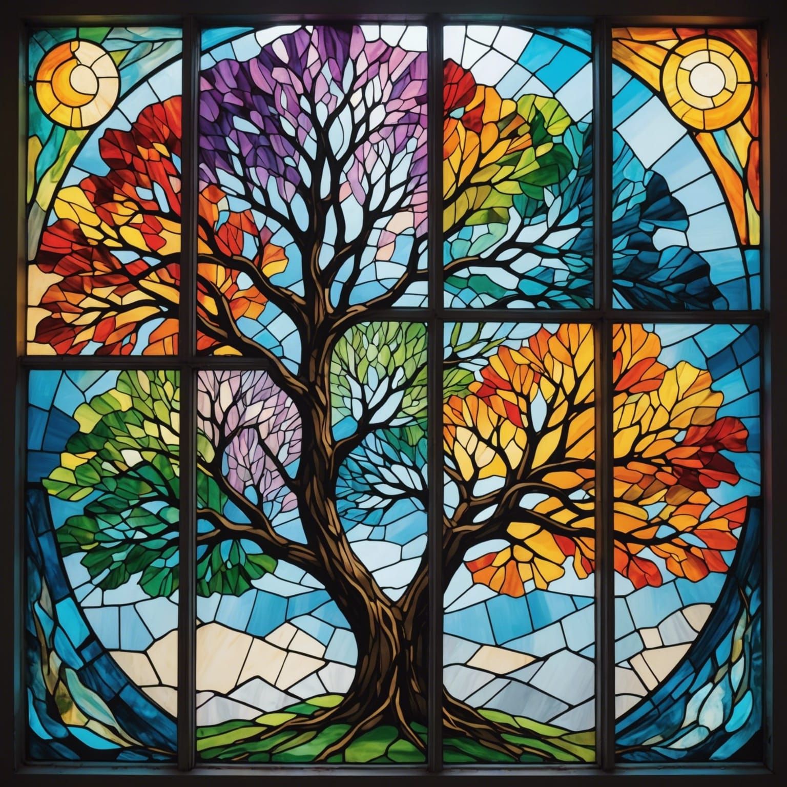 Stained Glass Tree: Four Seasons in Graffiti Art