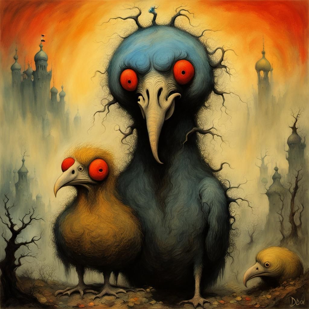 Dodo in Gouache Style, Sinister Impressionist Masterpiece