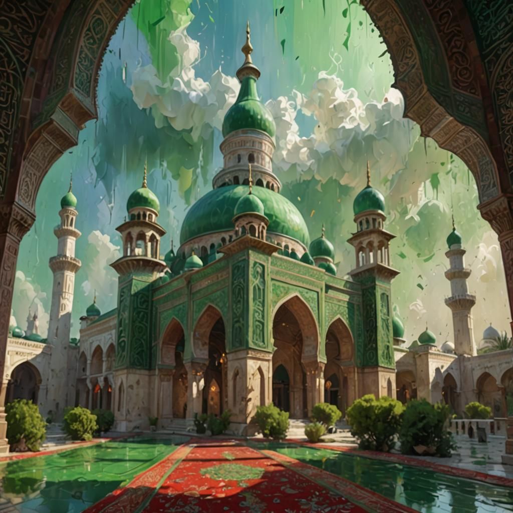 Magnificent Mosque Interior as Impasto Oil Painting