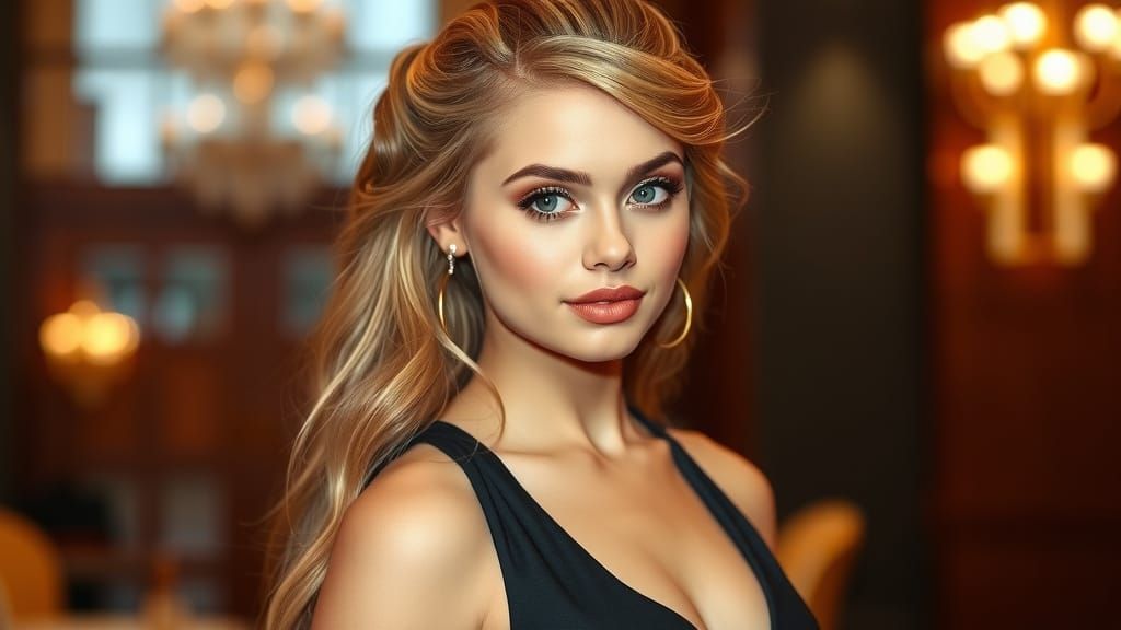 Elegant Blonde Woman in Black Evening Gown