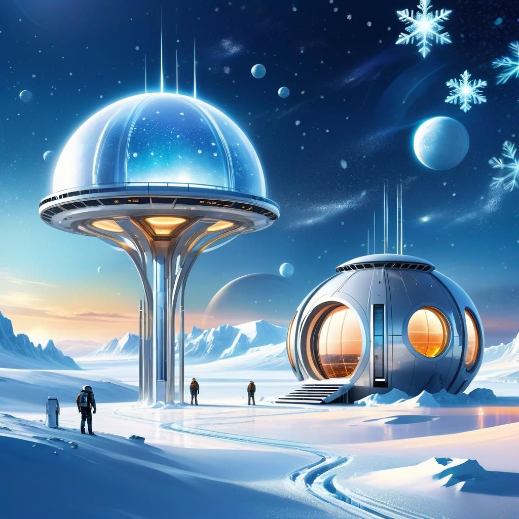 Sci-Fi Research Outpost on Snowy Alien Planet