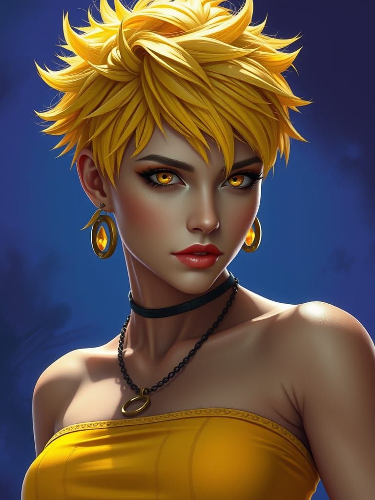 Yellow-Haired Woman with Piercing Gaze, Fantasy Art
