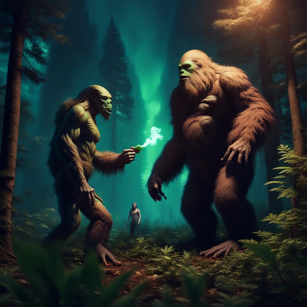 Alien and Bigfoot Smoking Together: Matte Painting