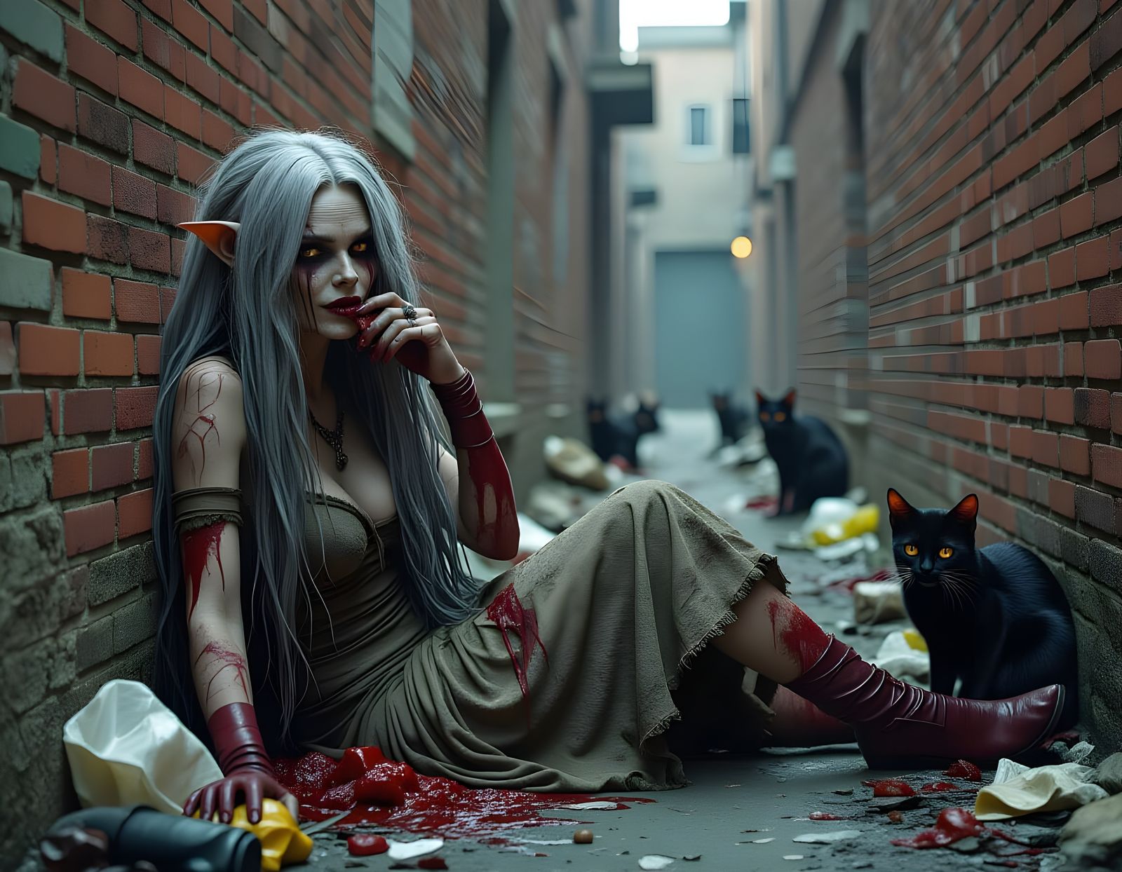 Hideous Homunculus in an Alleyway, Digital Matte Painting