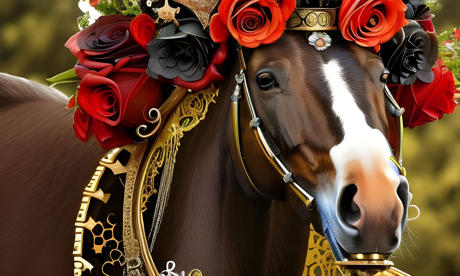 Steampunk Horse with Rose Crown in Rococo Style