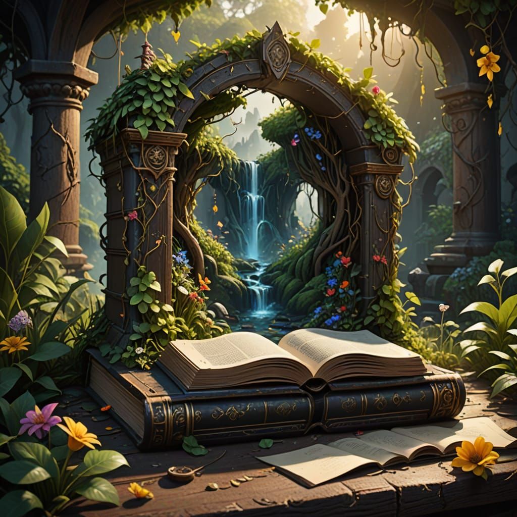 Lush Garden Growing Inside Hollowed-Out Book