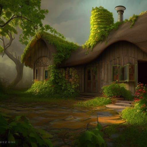 Nature Overruns Cottage: Detailed Matte Painting