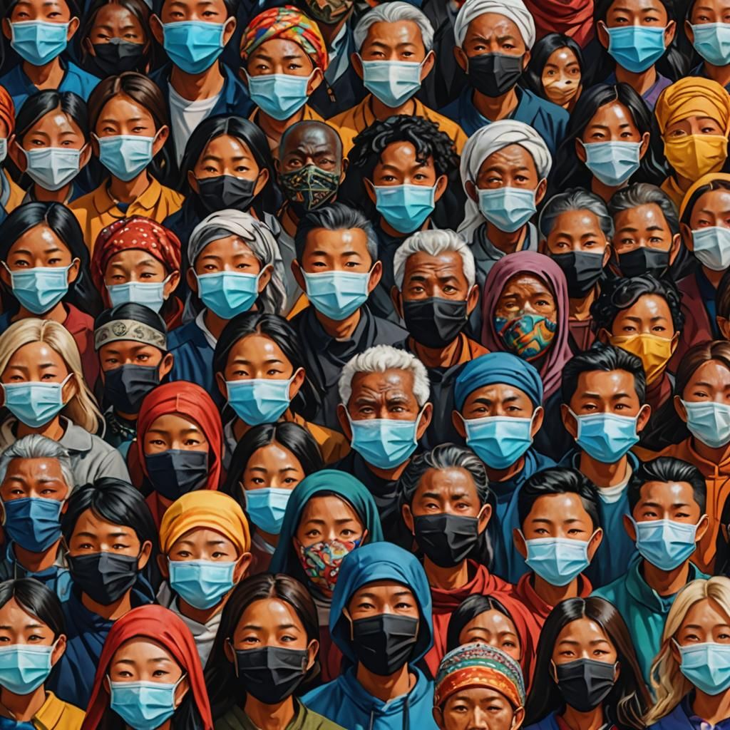Diverse People Wearing Masks in Hyperrealistic Splash Art