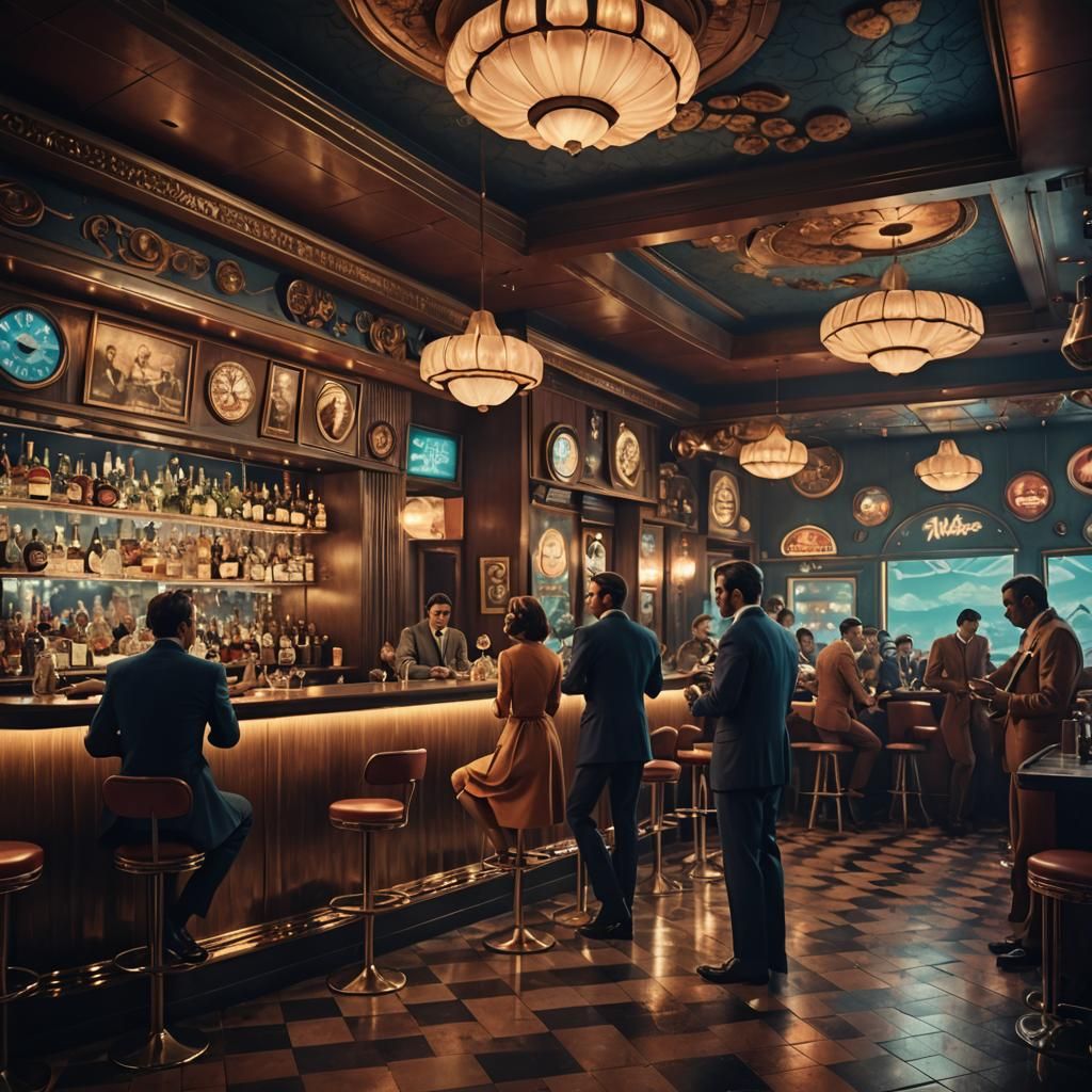 1960s Bar Scene in Digital Matte Painting Style