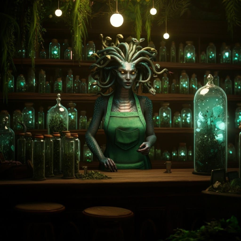 Mystical Apothecary Scene in Vibrant, Dreamlike Style