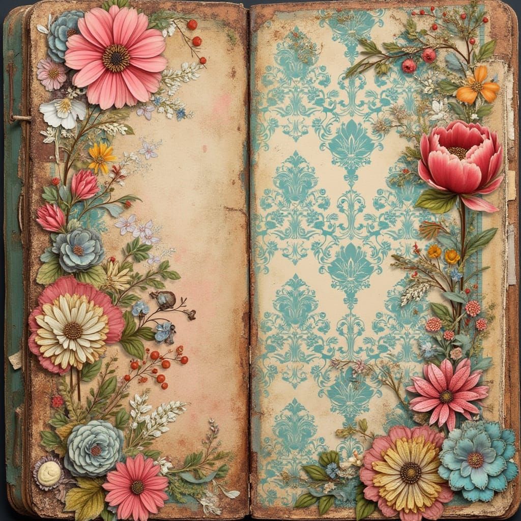 Whimsical Victorian Collage with Distressed Texture