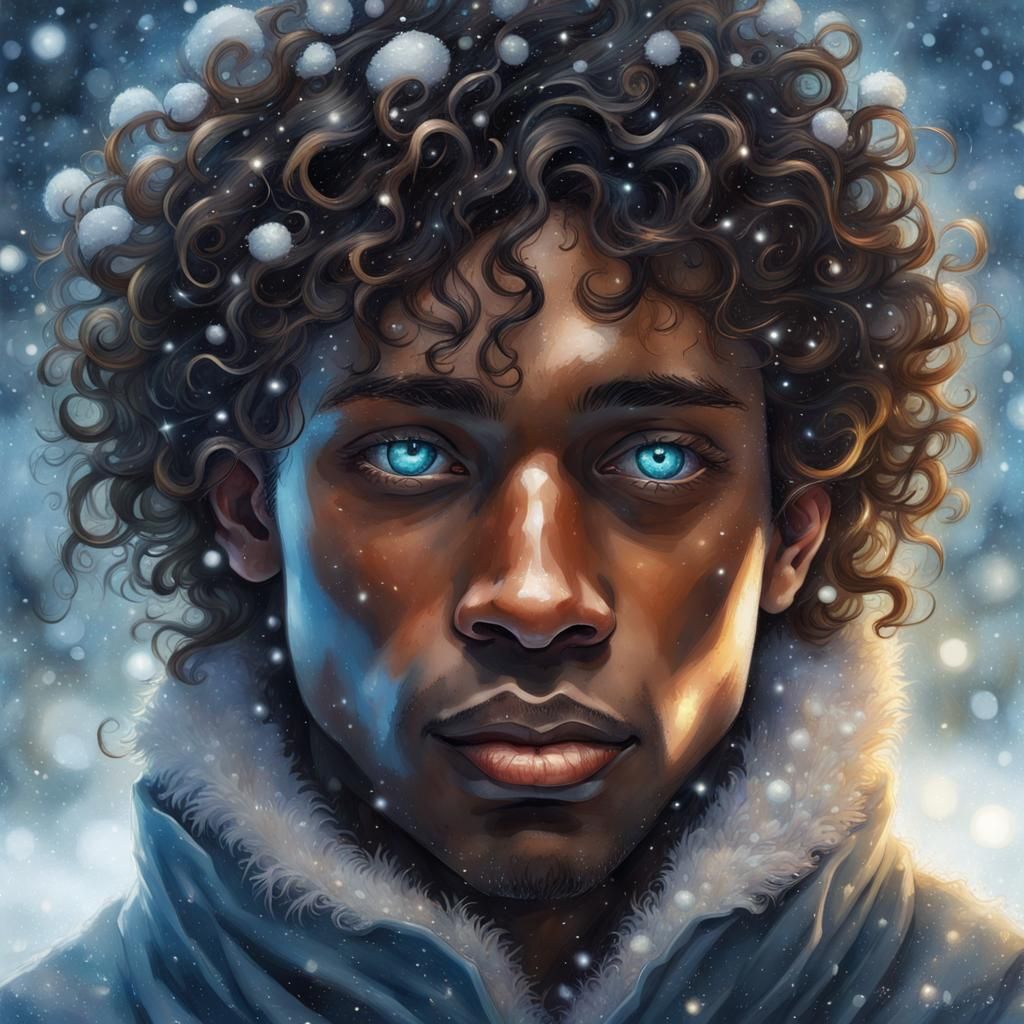 Enchanted Black Man Portrait in Magical Snow Garden