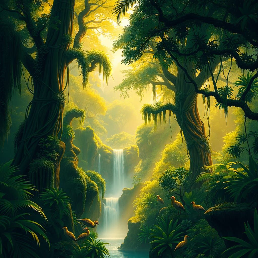 Lush Rainforest Scene in Photorealistic Style