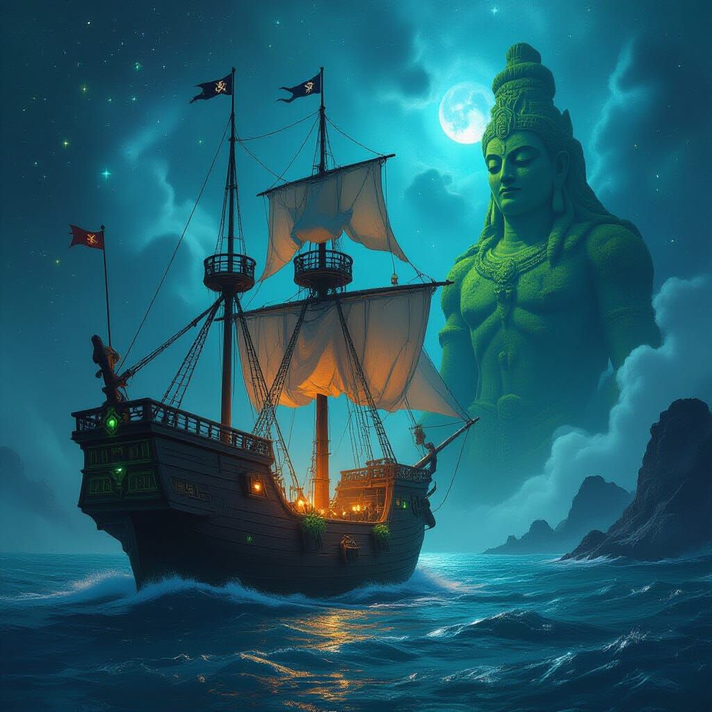 Majestic Pirate Ship Navigating Cosmic Nebula