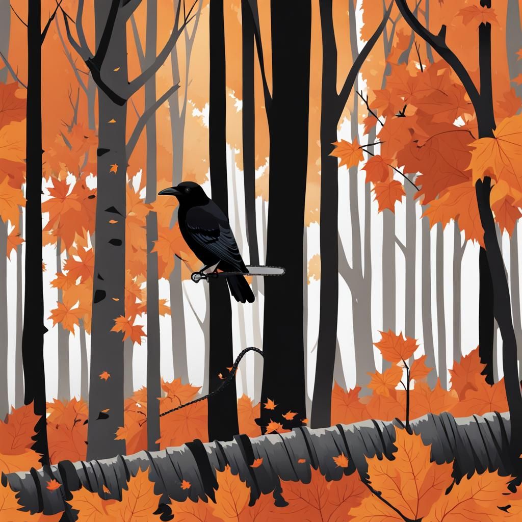 Chainsaw Stuck in Maple Tree with Crow