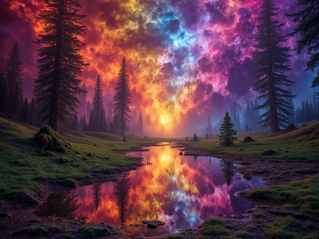 Mindscape Reflection: Fibonacci Portrait in Rainbow Forest F...