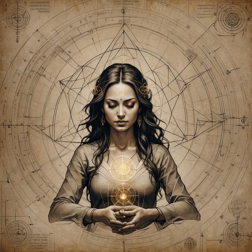 Meditating Woman in Sacred Geometry Concept Art