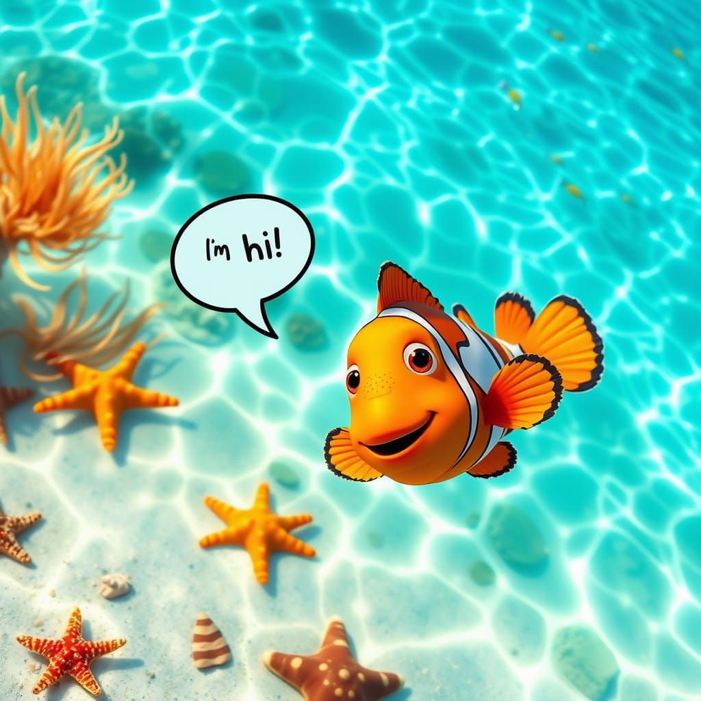 Turquoise Ocean Scene with Friendly Clownfish