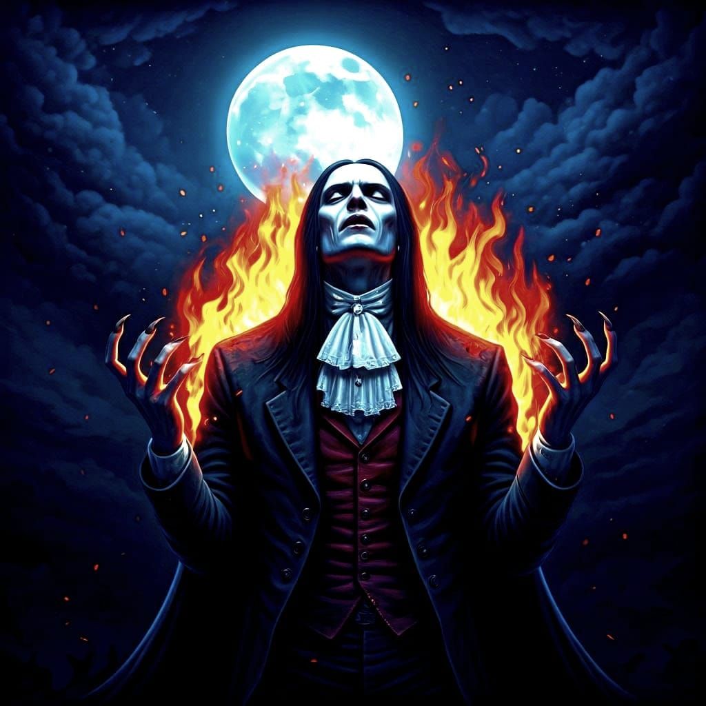 Vampire Ablaze Under Moonlight